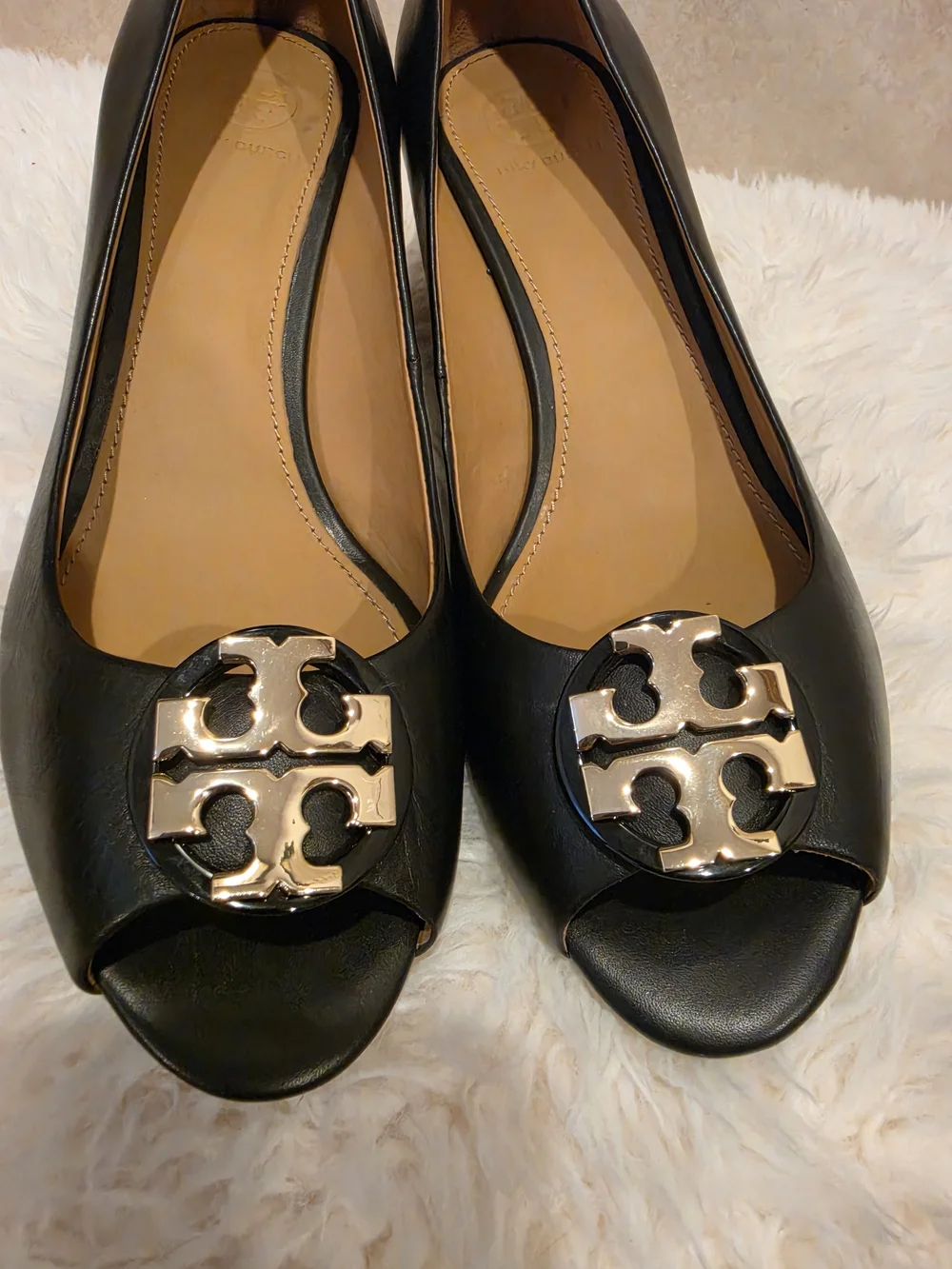 Tory Burch Leather  Claire Peep-toe wedges